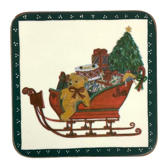 Pimpernel Christmas Coasters Set Of 6 Santas Sleigh Cork Back Vintage England - Picture 2 of 4
